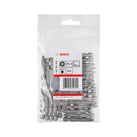 Ponta da aparafusadora Extra Hard PH2 49mm (25 unids) BOSCH