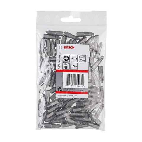Ponta da aparafusadora Extra Hard PZ2 25mm (100 unids) BOSCH
