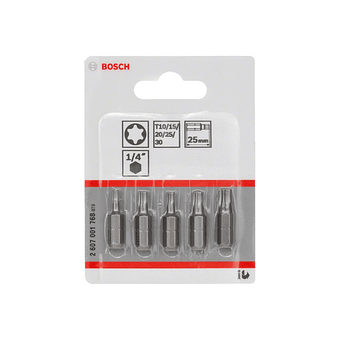 Séries mistas de pontas de aparafusadora Extra Hard T10, T15, T20, T25, T30 125mm (5 unids) BOSCH