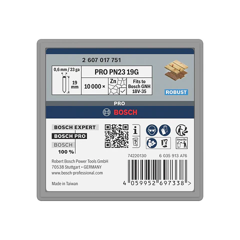Pino PRO PN23 G, 0,65/23 g, galvanizado, 19 mm, 10.000 unid BOSCH