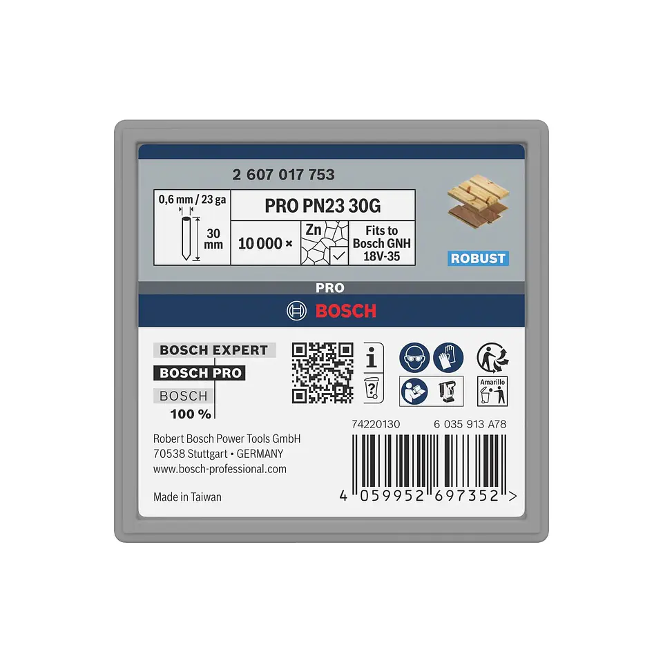 Pino PRO PN23 G, 0,65/23 g, galvanizado, 30 mm, 10.000 unid BOSCH 2