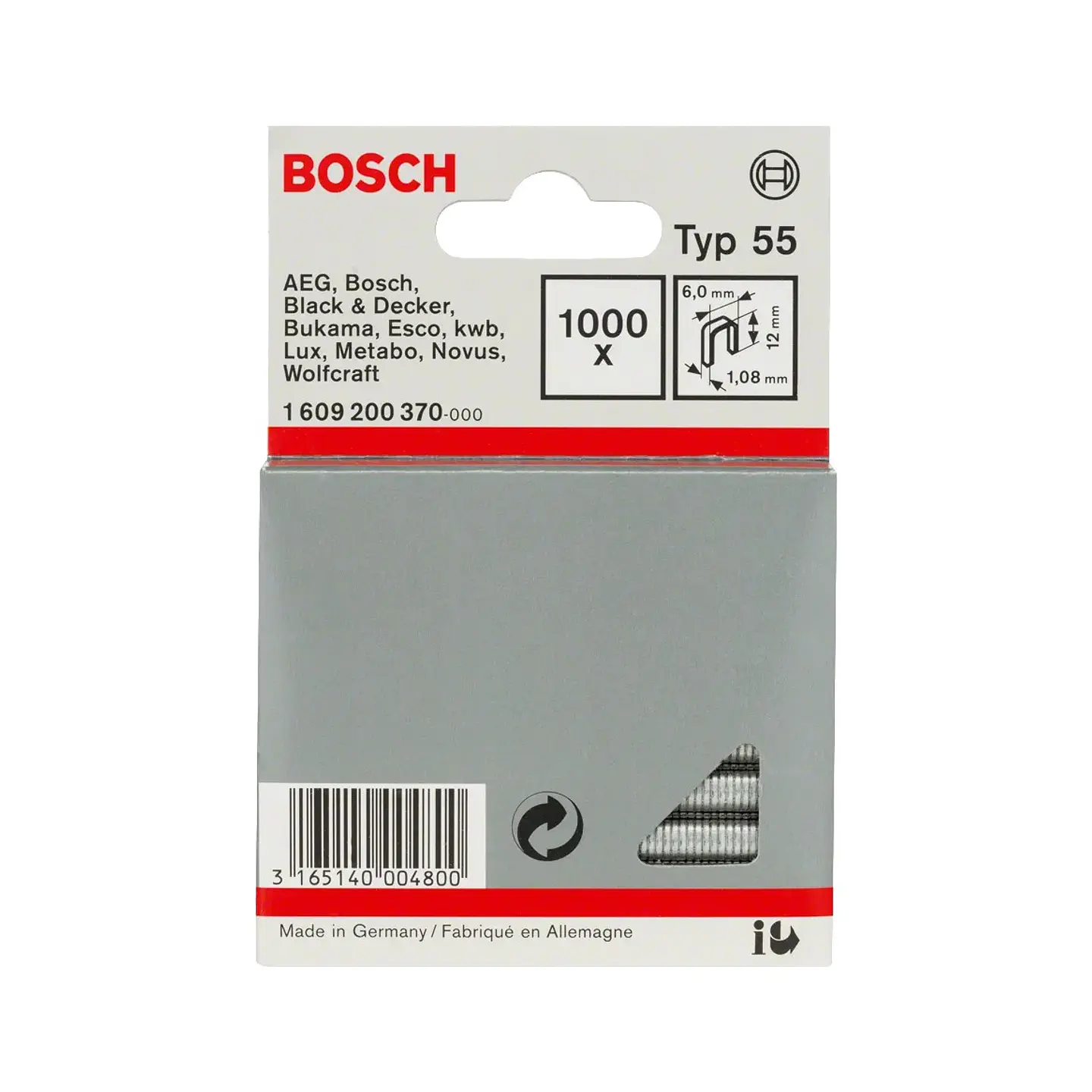 Agrafo estreito, tipo 55 12mm (1000 unids) BOSCH  1