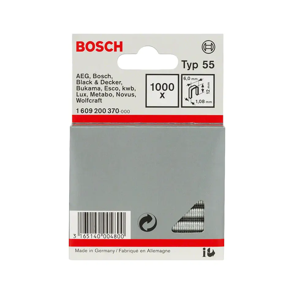 Agrafo estreito, tipo 55 12mm (1000 unids) BOSCH  1