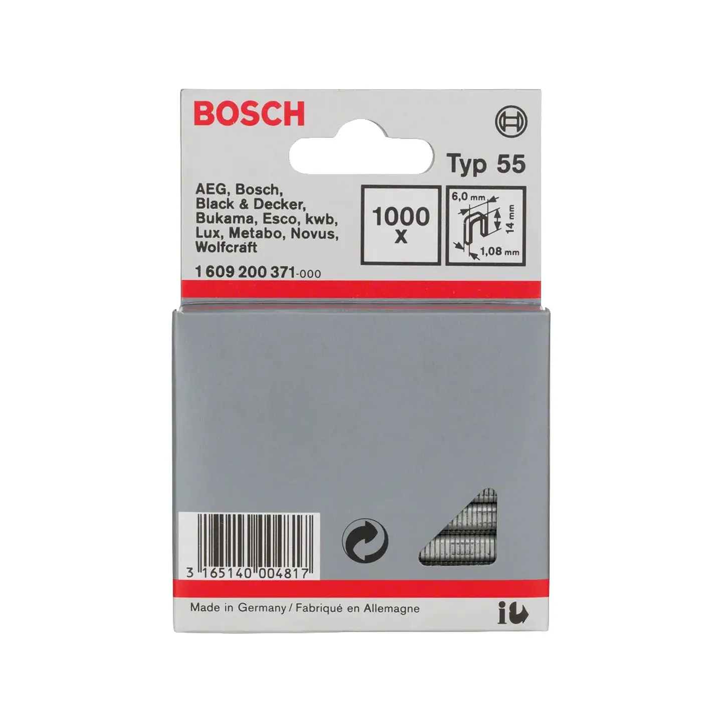 Agrafo estreito, tipo 55 14mm (1000 unids) BOSCH 1