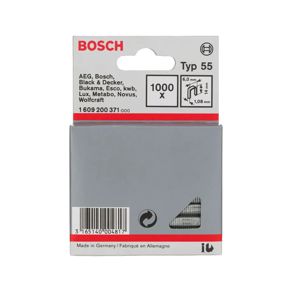 Agrafo estreito, tipo 55 14mm (1000 unids) BOSCH 1