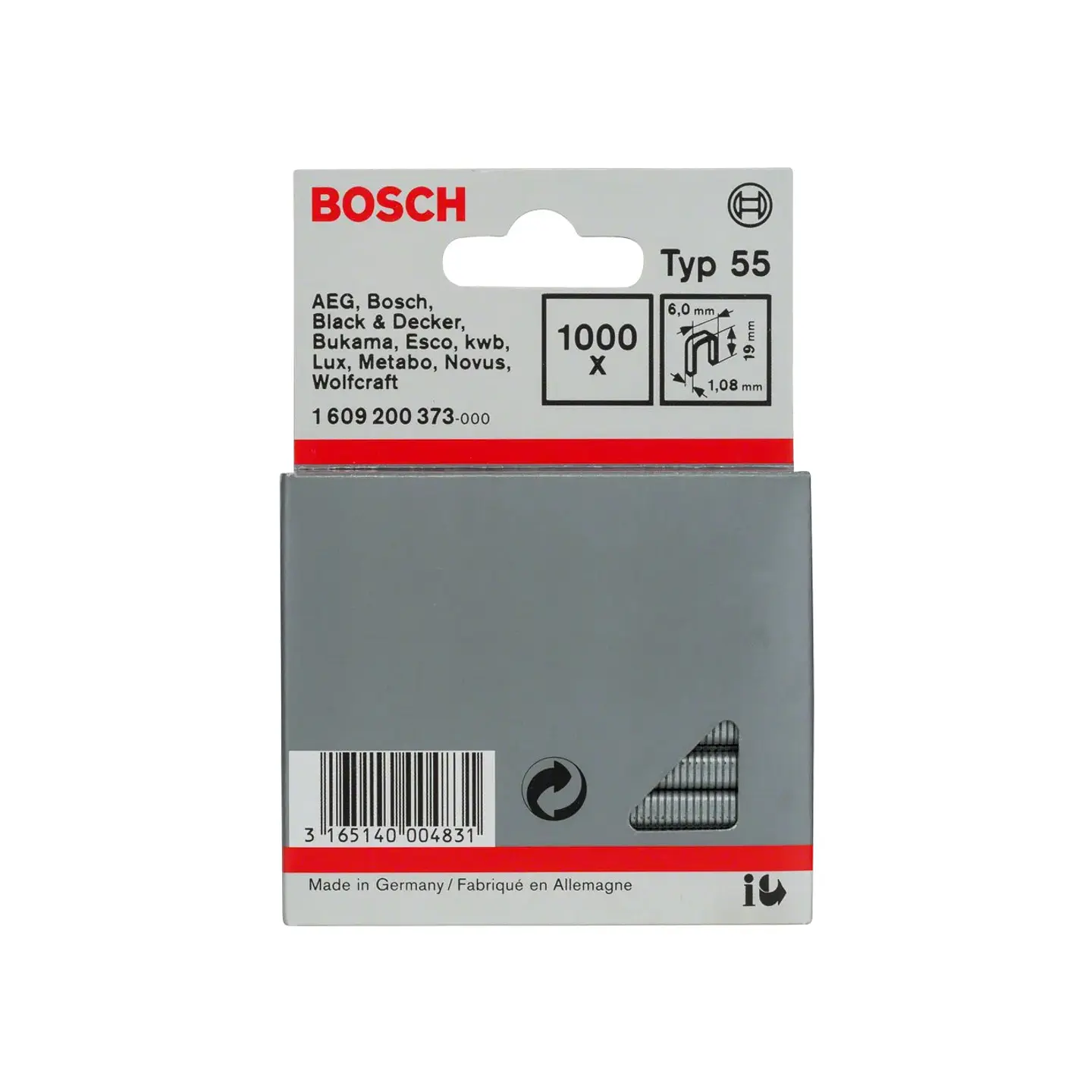 Agrafo estreito, tipo 55 19mm (1000 unids) BOSCH 1