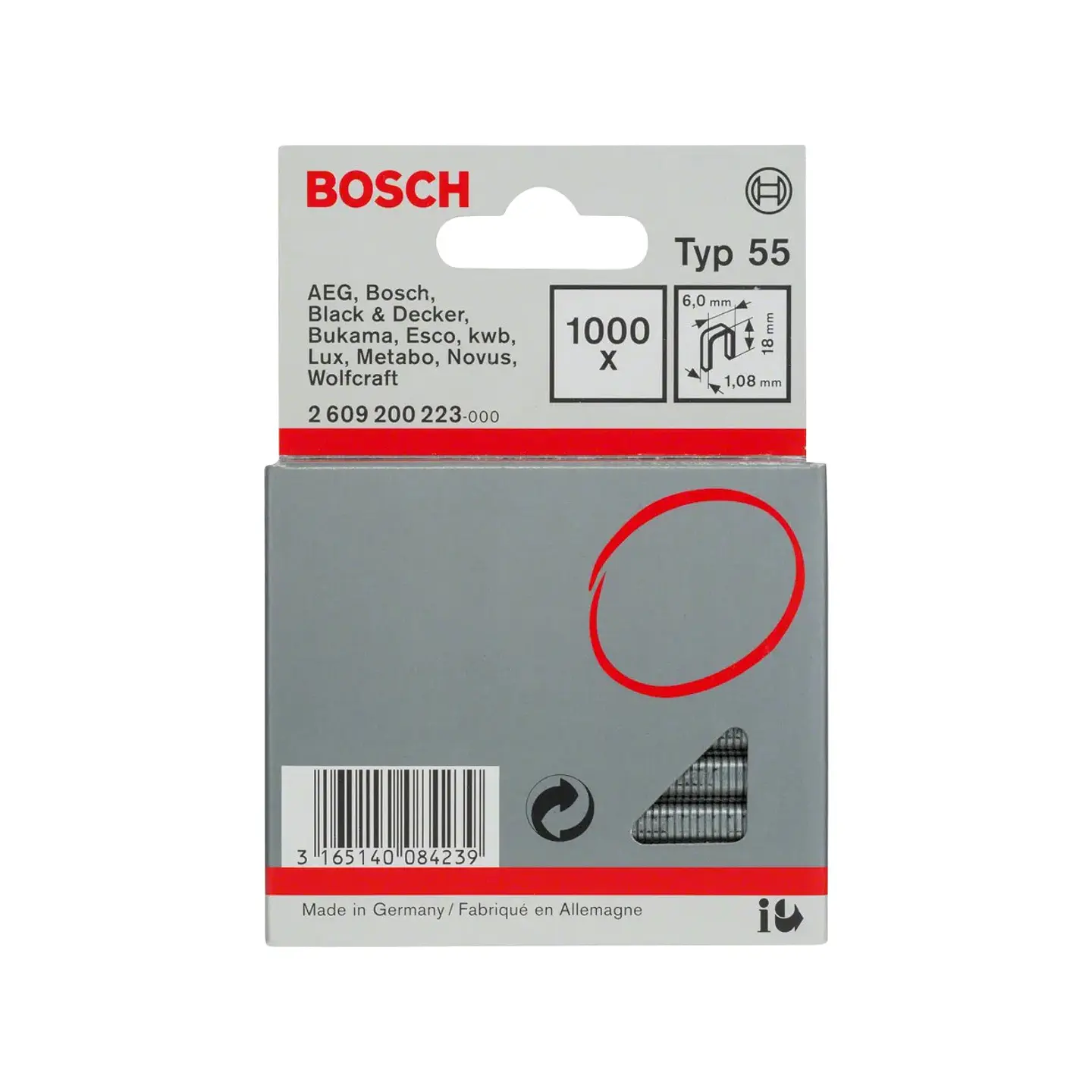 Agrafo estreito, tipo 55 18mm (1000 unids) BOSCH 1