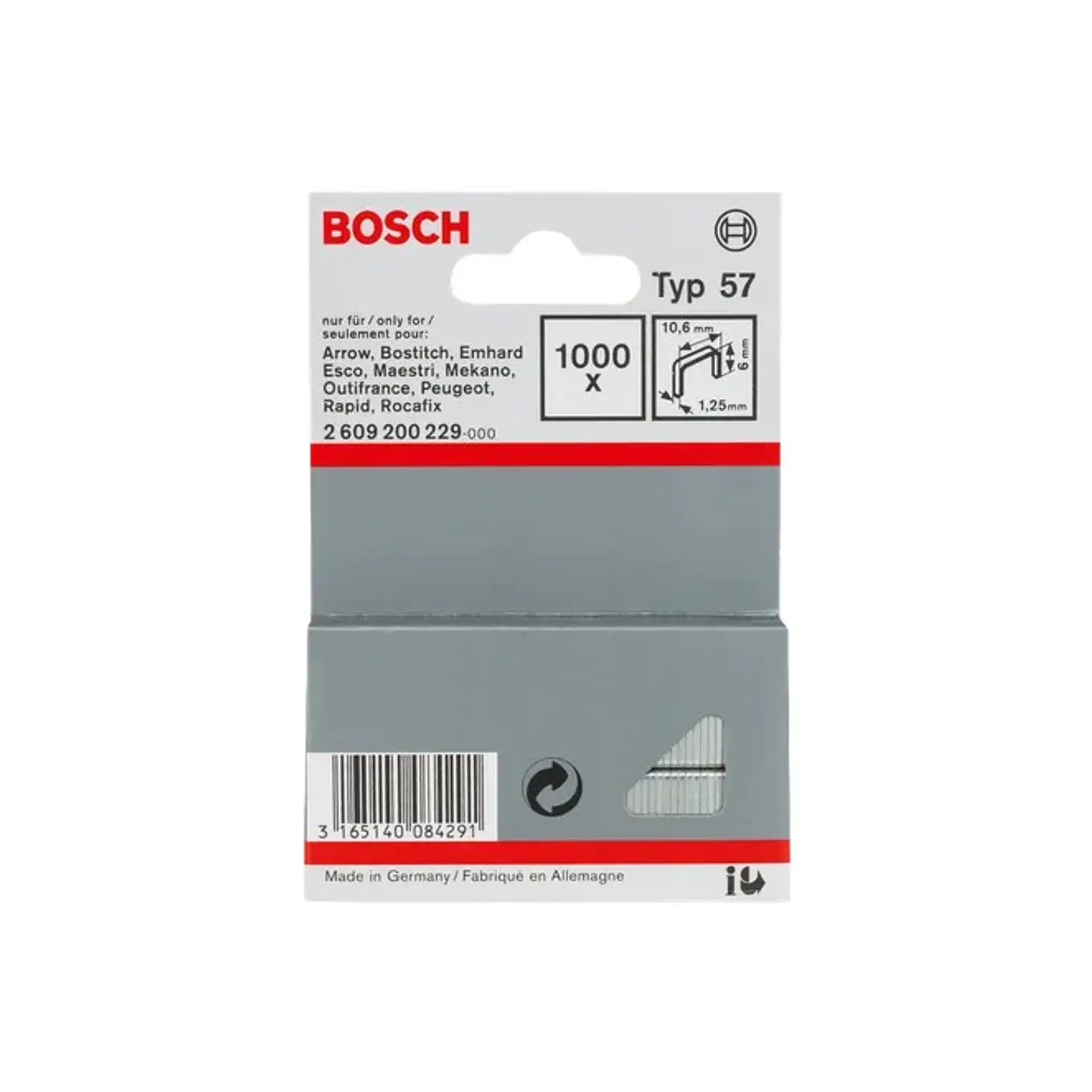 Agrafo de arame direito tipo 57 6mm BOSCH  1