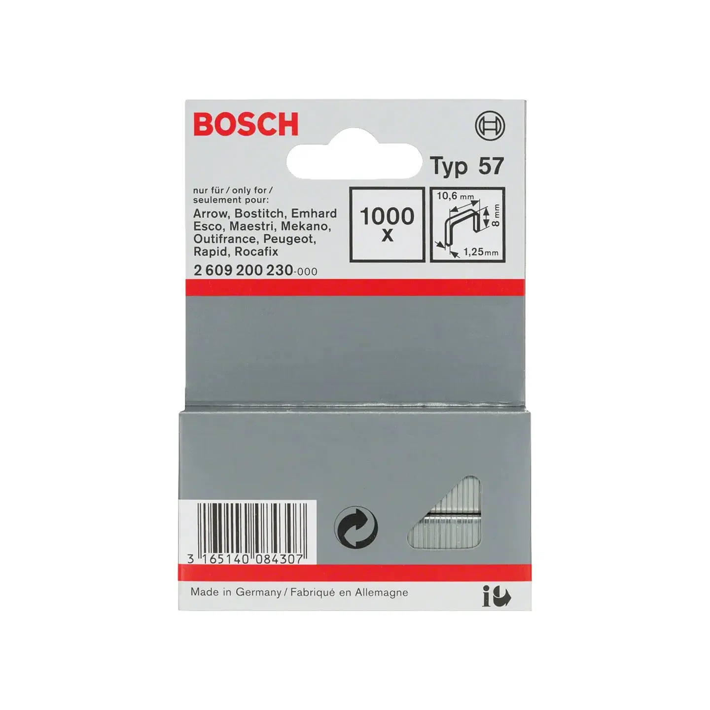 Agrafo de arame direito tipo 57 8mm BOSCH 1
