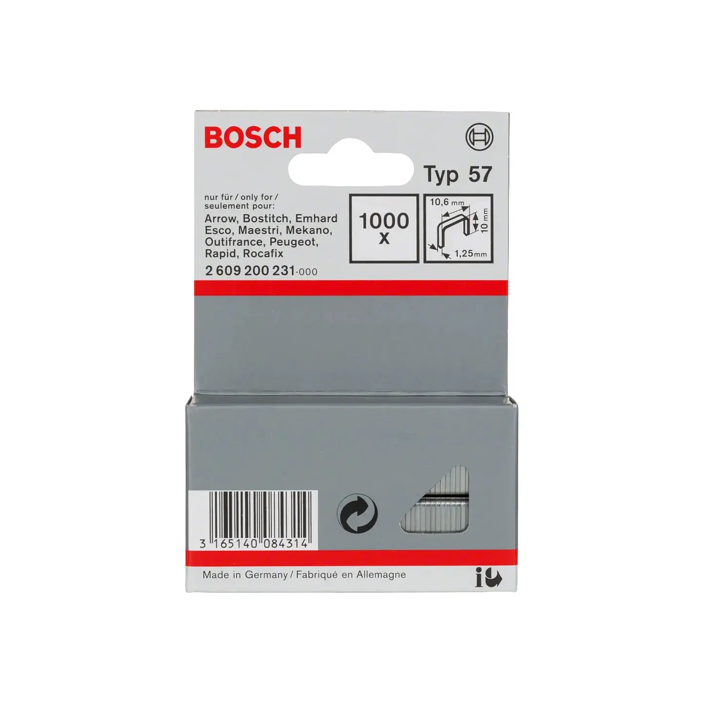 Agrafo de arame direito tipo 57 10mm BOSCH 1