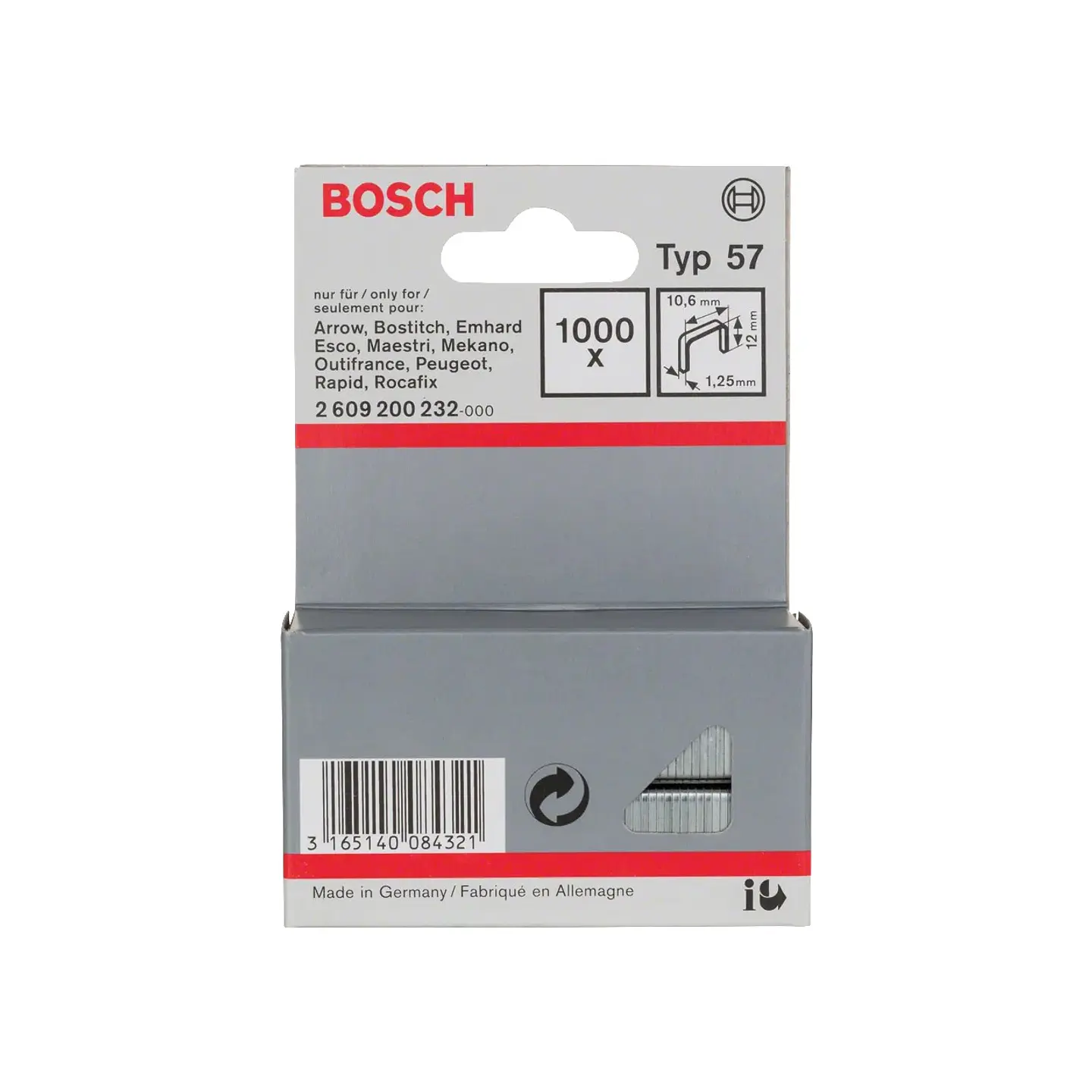 Agrafo de arame direito tipo 57 12mm BOSCH 1