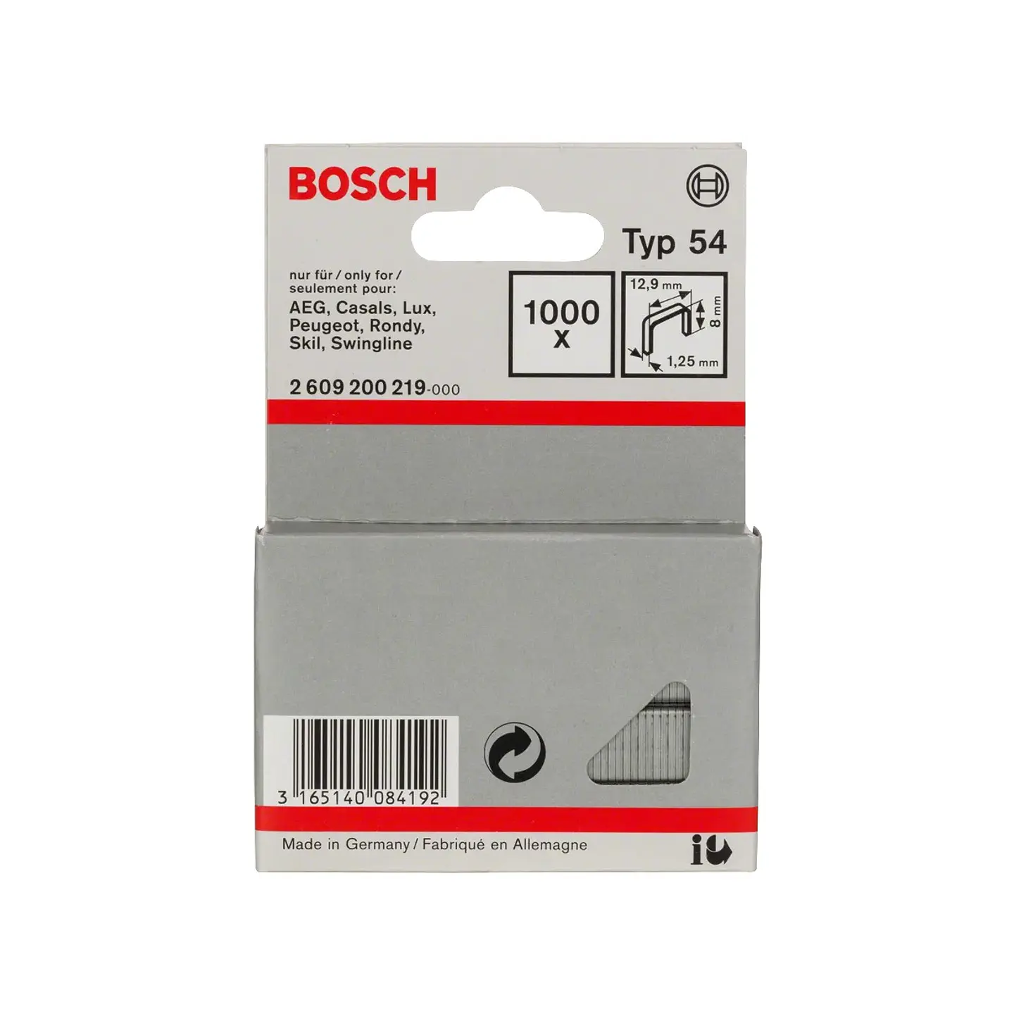Agrafo de arame direito, tipo 54 8mm BOSCH 1