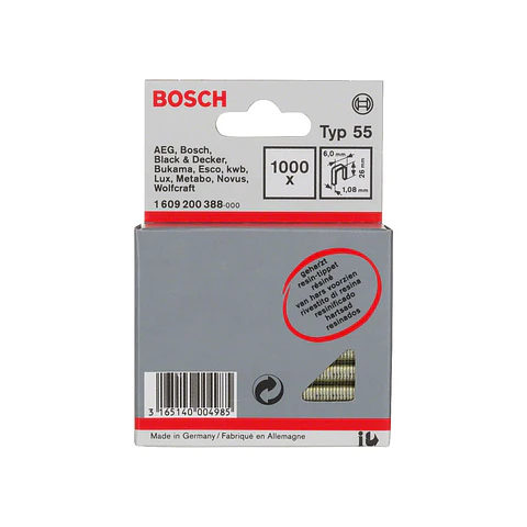 Agrafo de arame fino, tipo 55 (1000 unids) 26mm BOSCH