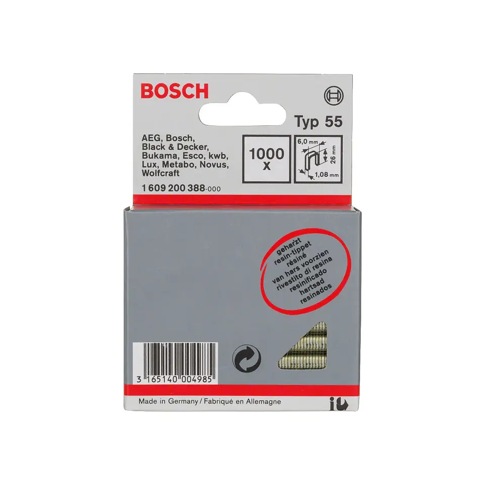 Agrafo de arame fino, tipo 55 (1000 unids) 26mm BOSCH 1