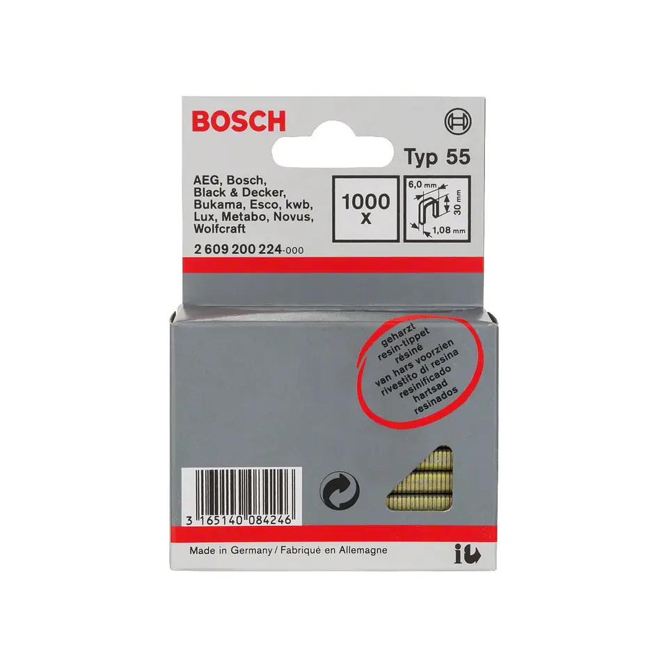 Agrafo de arame fino, tipo 55 (1000 unids) 30mm BOSCH 1