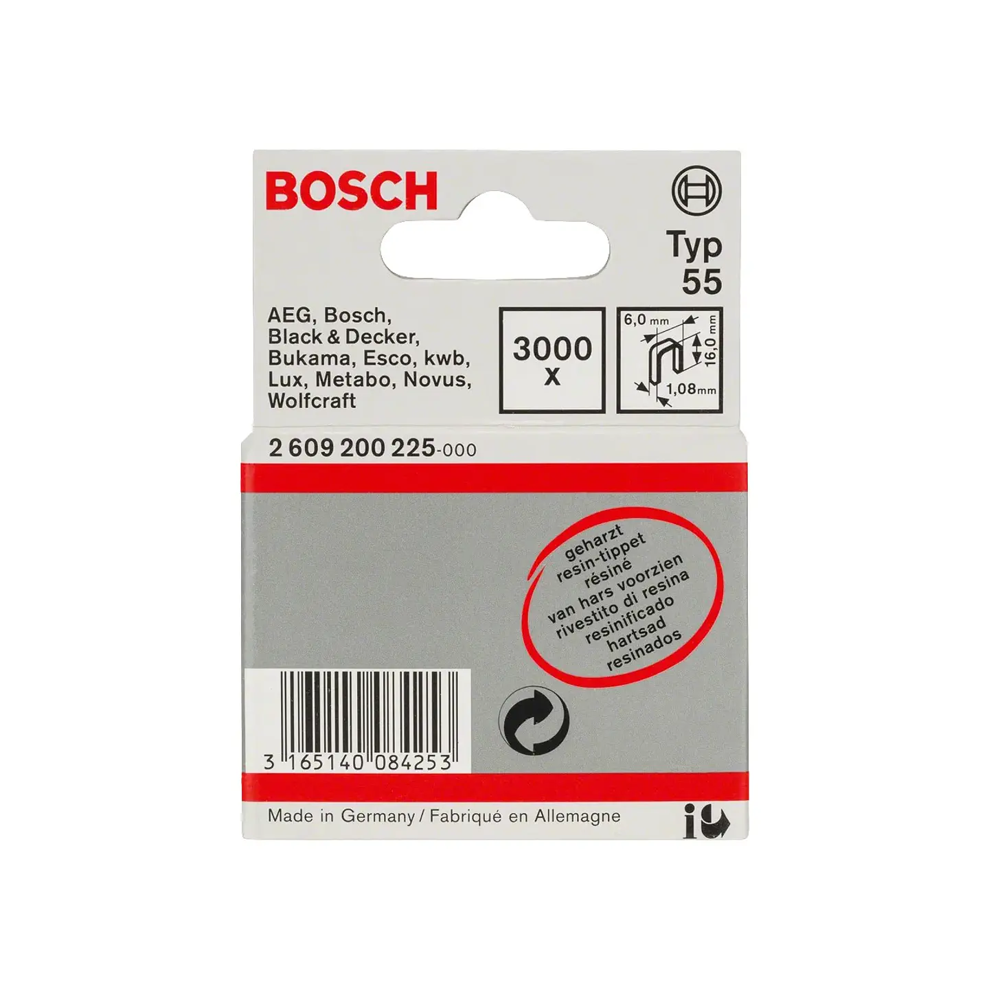 Agrafo de arame fino, tipo 55 (3000 unids) 16mm BOSCH 1
