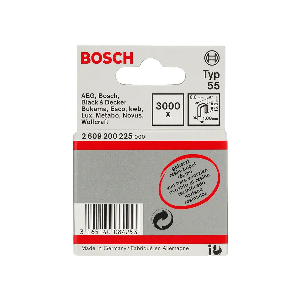 Agrafo de arame fino, tipo 55 (3000 unids) 16mm BOSCH 1
