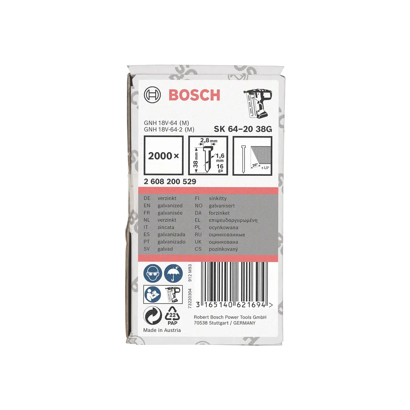 Prego de acabamento, SK64-20 38G BOSCH 2