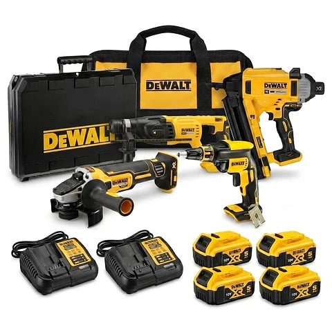 Kit de pladur sem fio XR18V Martelo + Rebarbadora + Aparafusadora + Pregadora de Betão + 4 Baterias 5.0Ah + 2 Carregadores PRIMeKIT DEWALT