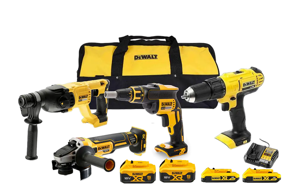 Kit de pladur (gesso cartonado) sem fio Martelo + Rebarbadora + Aparafusadora + Aparafusadora + 4 Baterias 18V DCK304P4 DEWALT  1