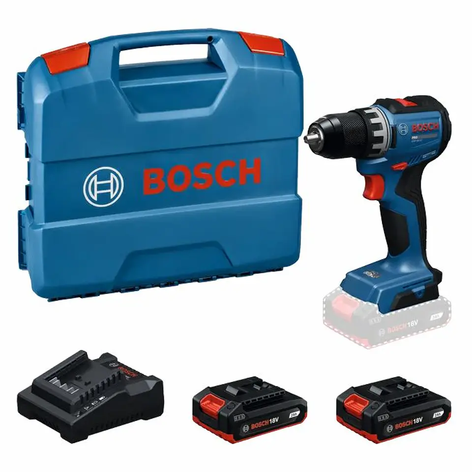Aparafusadora sem fio PRO GSR 18V-52 + 2 Baterias 18V 2.0Ah + Mala L-Case BOSCH 1
