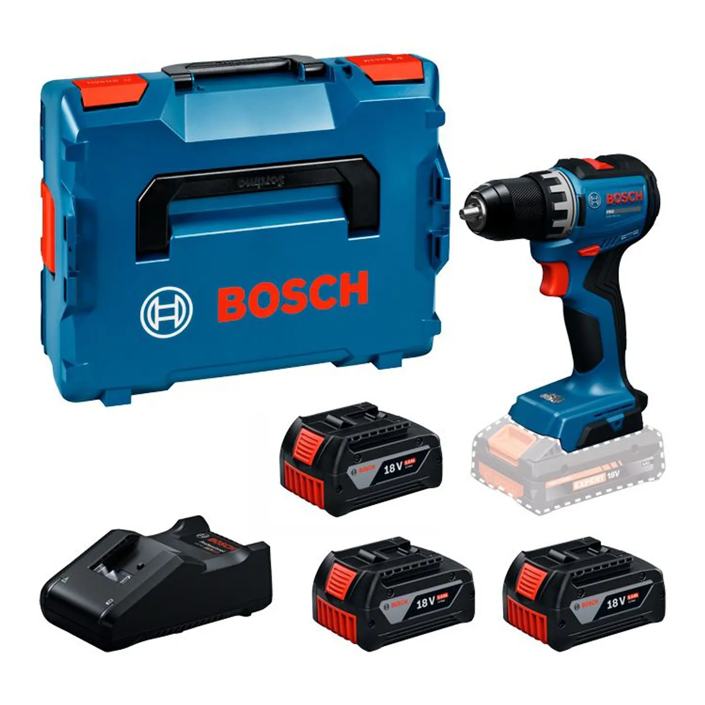 Aparafusadora sem fio PRO GSR 18V-52 + 3 Baterias 18V 5.0Ah + Mala L-BOXX BOSCH 1