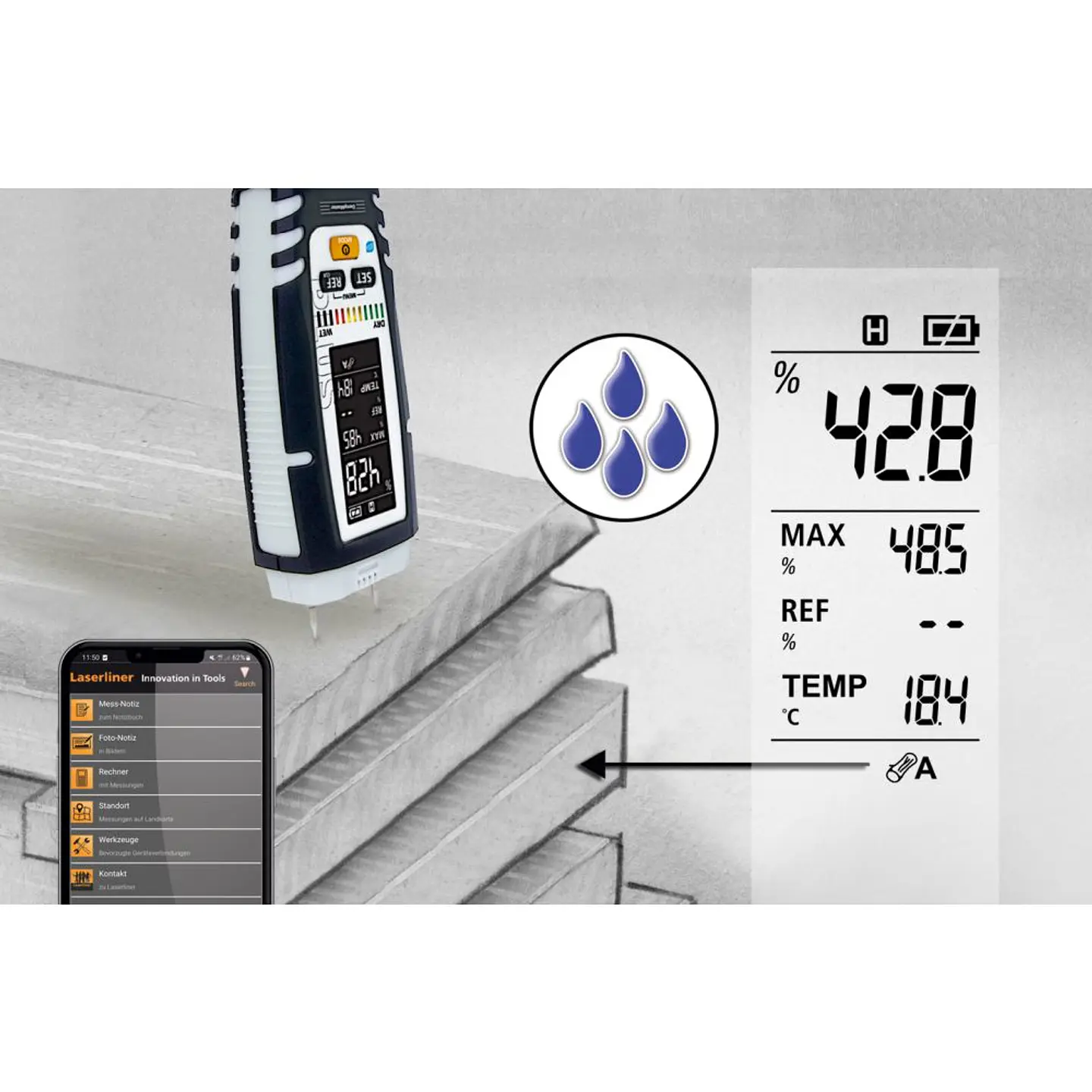 Kit medidor de humidade DampMaster Allround Set LASERLINER 4