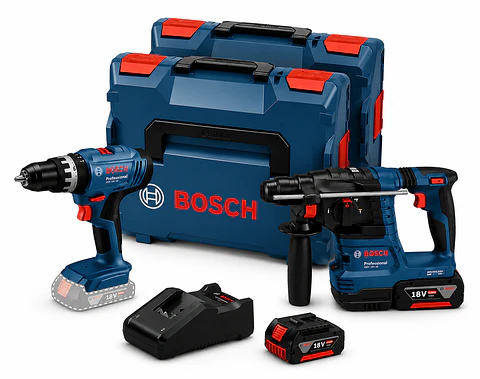 Conjunto de Martelo Perfurador GBH 18V-22 + Aparafusadora GSB 18V-25 + 2 baterias 18V 4.0Ah + 2 L-Boxx BOSCH