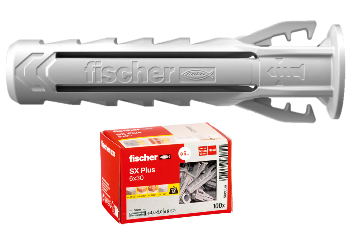 100 Un. Bucha de Expansão Nylon SX Plus Ø6mm x 30mm 568006 FISCHER 1