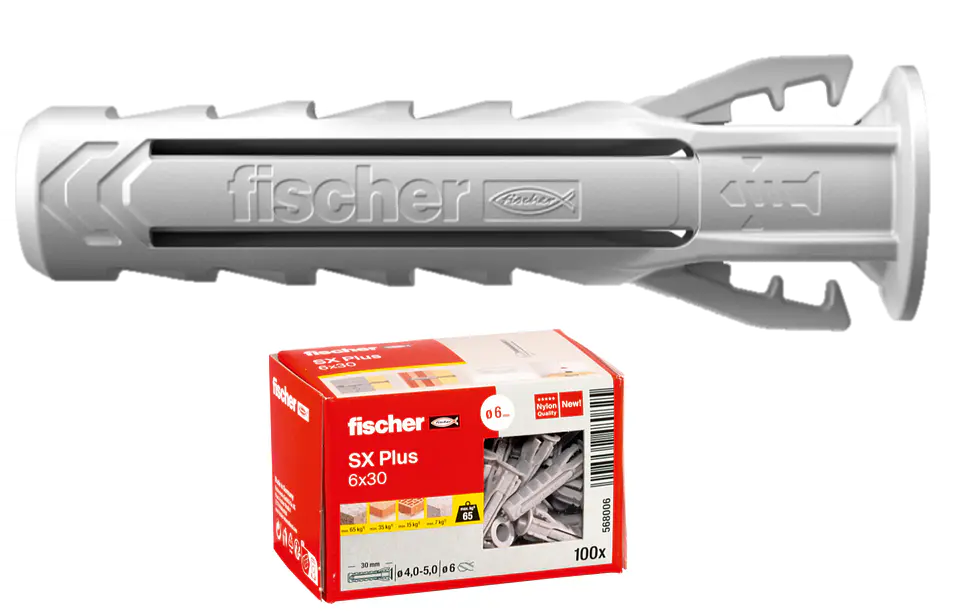 100 Un. Bucha de Expansão Nylon SX Plus Ø6mm x 30mm 568006 FISCHER 1