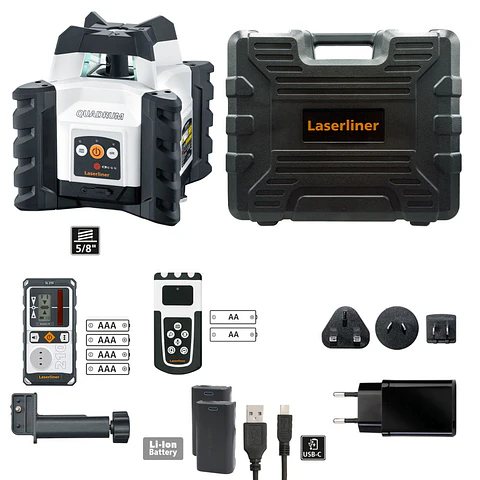 Nivel Laser Verde rotativo linha vermelha Quadrum Compact 210 S + Receptor + Controlo remoto LASERLINER
