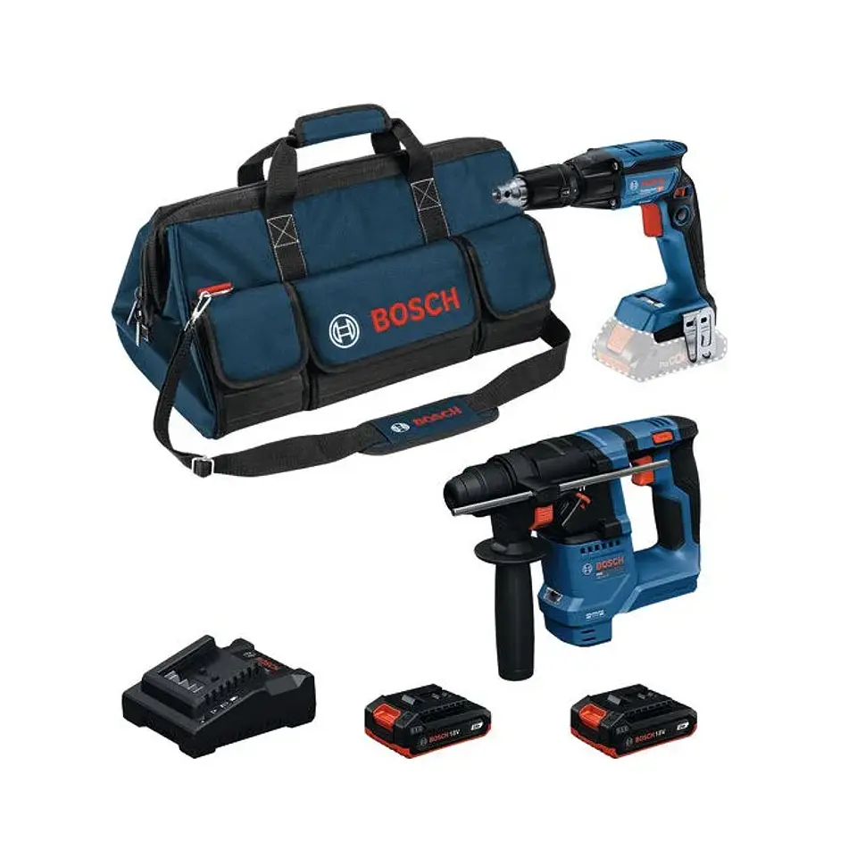 Conjunto sem fio Aparafusadora gesso cartonado GTB 18V-45 + Martelo perfurador GBH 18V-18 + 2 Baterias 18V 2.0Ah BOSCH 1