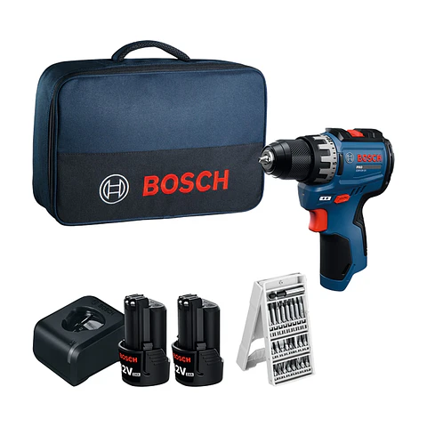 Aparafusadora sem fio GSR12V-31 + 2 Baterias GBA12V-20 + Carregador GAL 12V-20 + 25 Pontas em mala de lona BOSCH