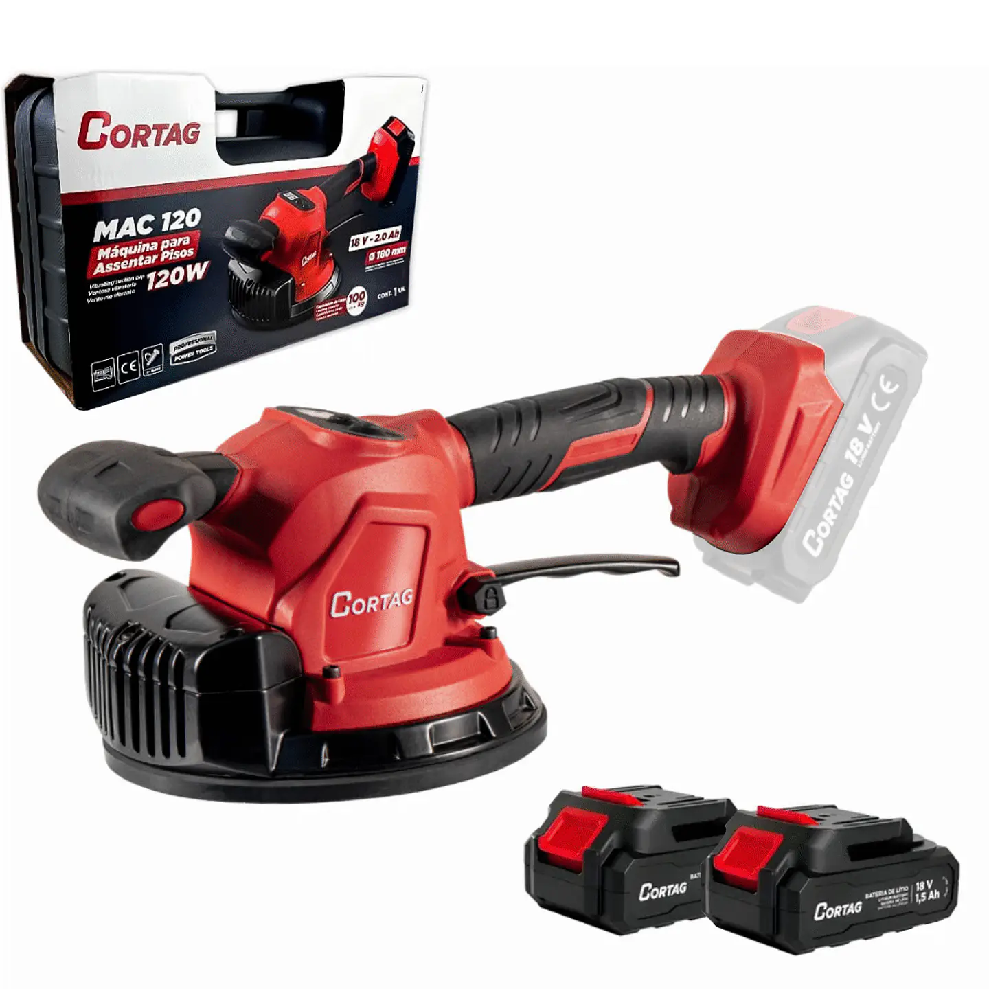 Máquina/Ventosa Vibratória Cerâmica Digital 18V + 2 Baterias 2,0 Ah MAC-120 CORTAG 1