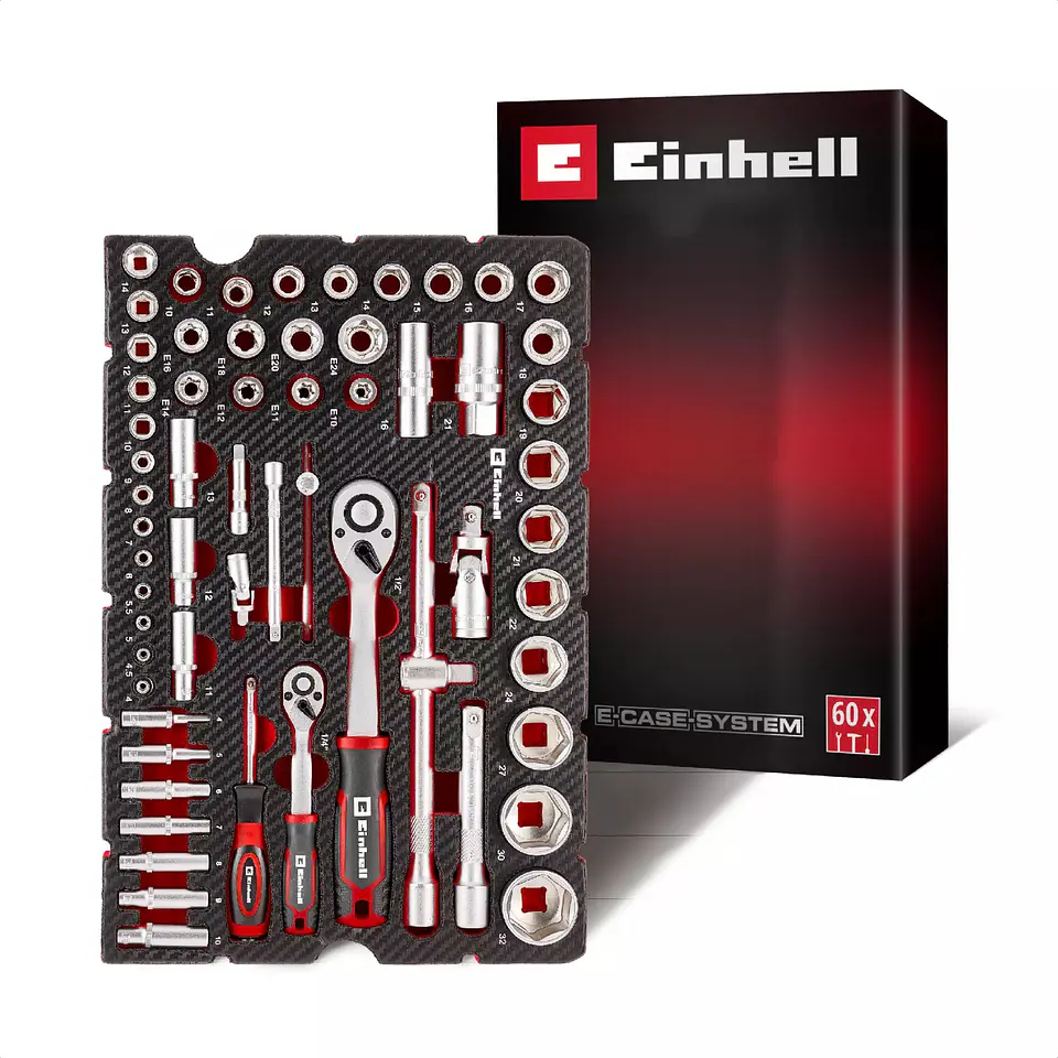 Inserção E-Case 60 Peças com Chaves de Caixa e Roquetes EINHELL 1