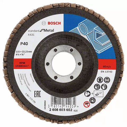 Disco de lixa em lamelas 115mm X431 Standard para Metal BOSCH (10 un.)