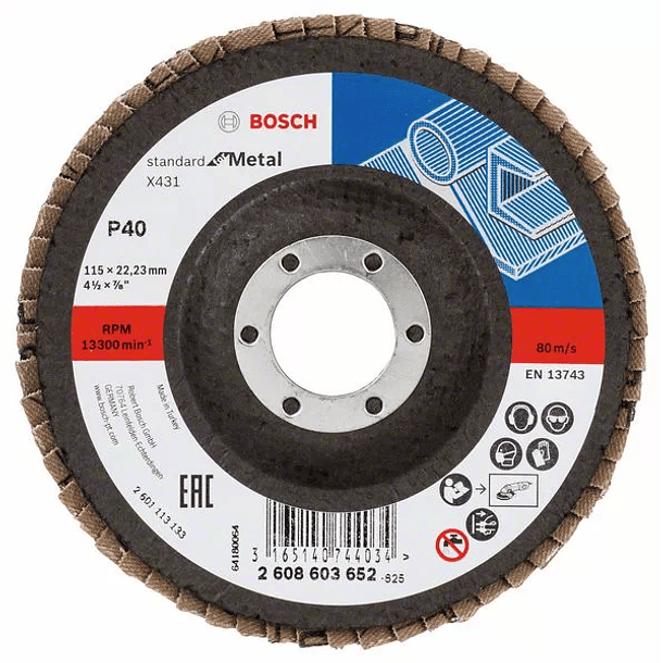 Disco de lixa em lamelas 115mm X431 Standard para Metal BOSCH (10 un.) 1