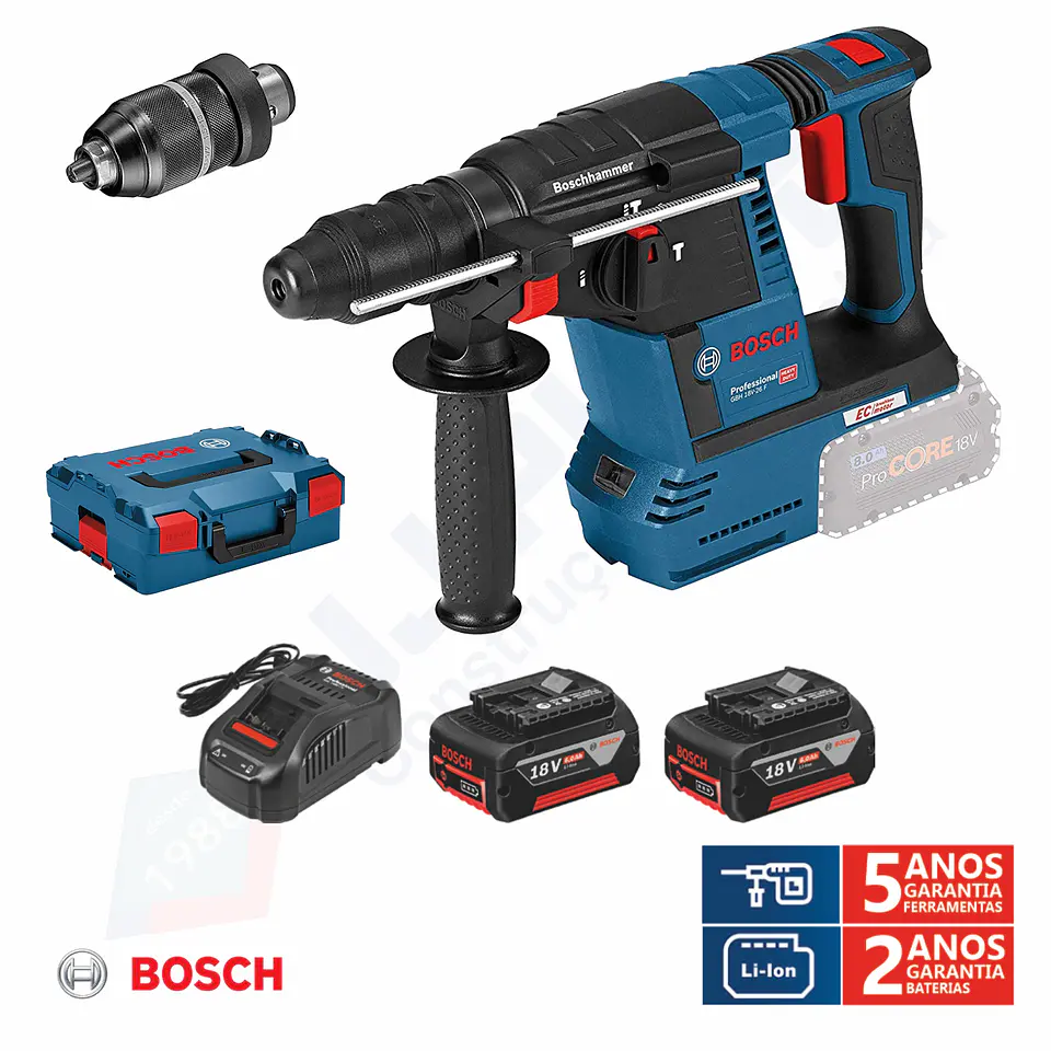 Martelo perfurador com 2 baterias 5.0Ah GBH 18V-26 F BOSCH 2