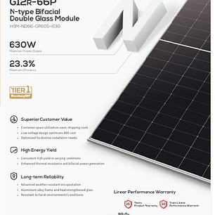 Panel Solar TCL 615W Bifacial N-Type TOPCon Doble Vidrio (HSM-ND66-GR615) cert SEC