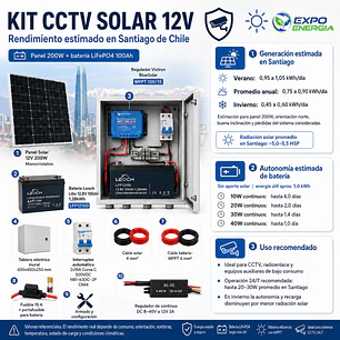 Kit Solar CCTV 12V 200W con Batería LiFePO₄ 100Ah - Con Energía Solar