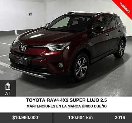 TOYOTA RAV4 4X2 SUPER LUJO 2.5 2016