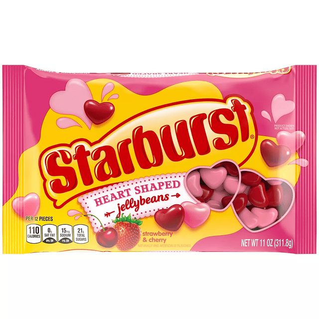 Starburst Strawberry and Cherry Valentine's Heart Shaped Jellybeans Candy