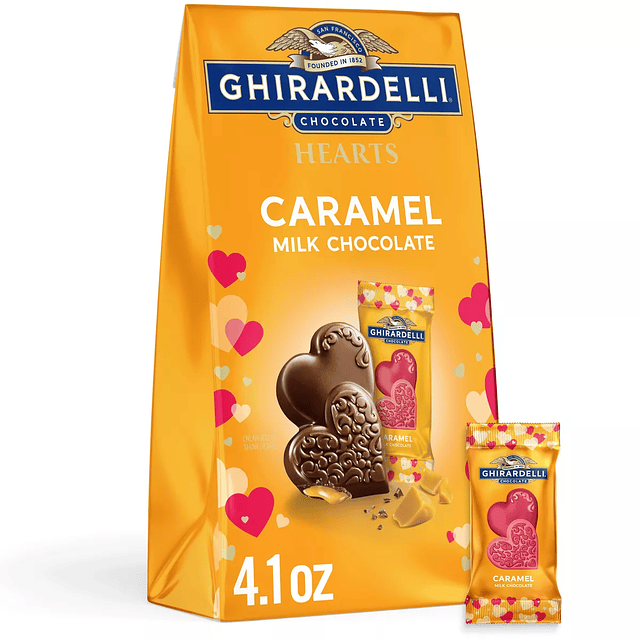 Ghirardelli Valentine's Caramel Milk Hearts Chocolate Candy Bag 