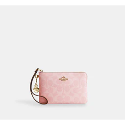 Corner Zip Wristlet In Signature Canvas Pink