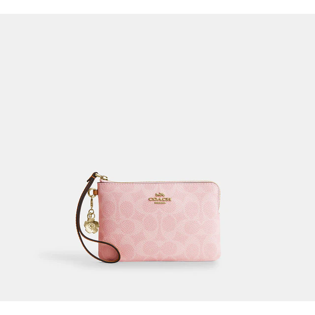 Corner Zip Wristlet In Signature Canvas Pink