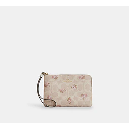 Corner Zip Wristlet In Signature Canvas Gold/Sand Multi