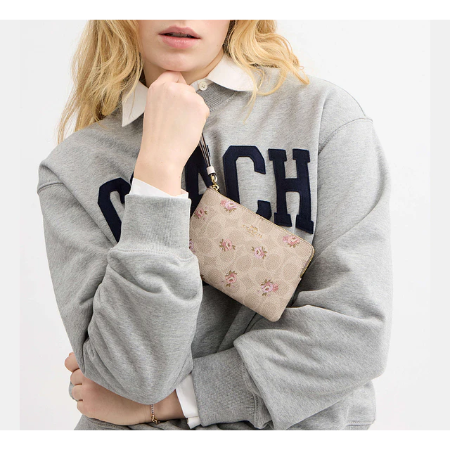 Corner Zip Wristlet In Signature Canvas Gold/Sand Multi