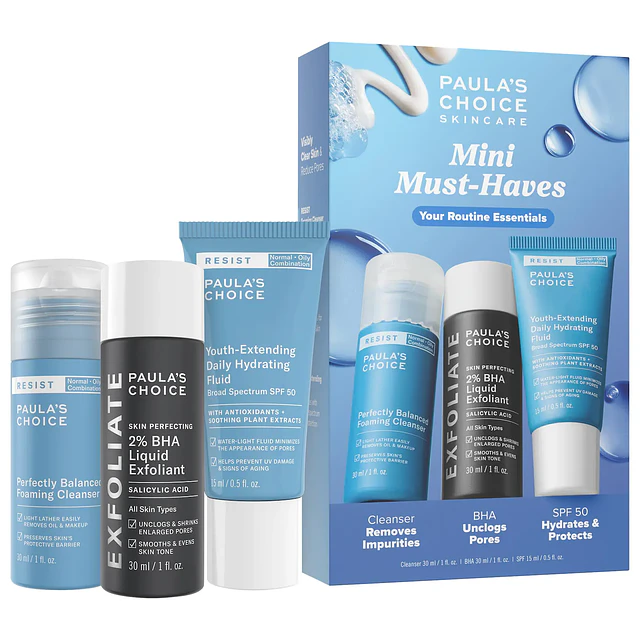 Mini Must-Haves with 2% BHA Exfoliating Toner, Foaming Cleanser, & SPF 50