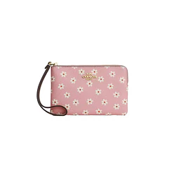 Corner Zip Wristlet With Floral Print Pink Multi 