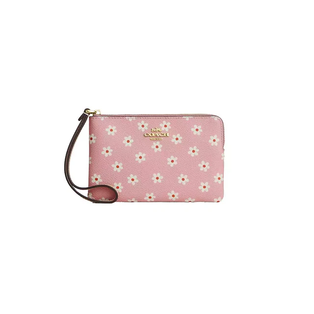 Corner Zip Wristlet With Floral Print Pink Multi 